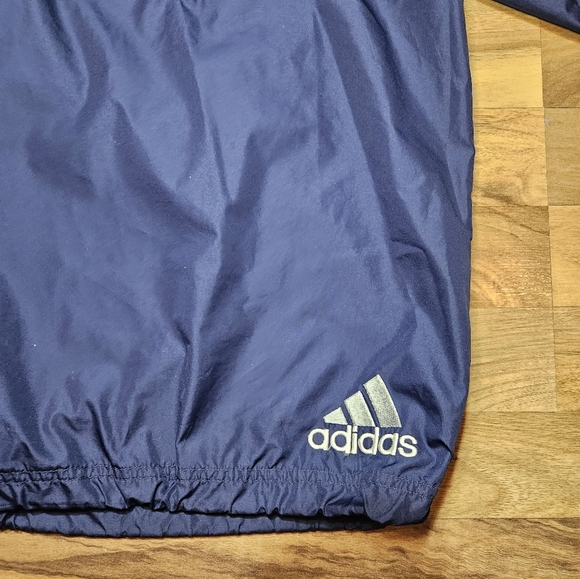 Adidas Mens Large Snap Pullover Windbreaker Jacket Navy Blue 3-Stripes Retro - Picture 5 of 7